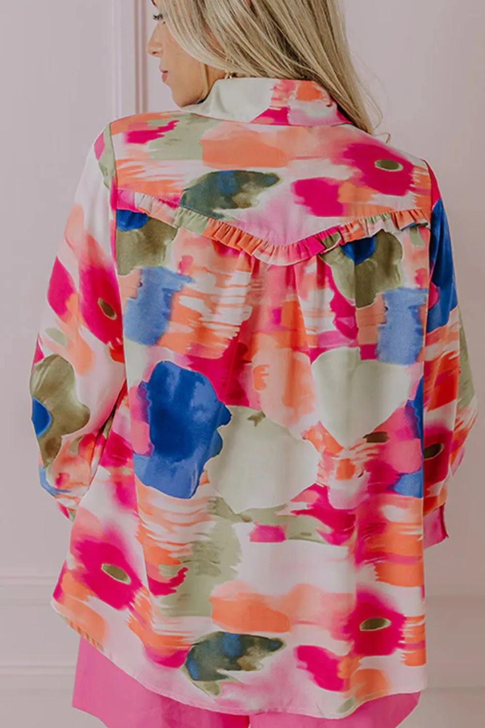 Abstract Print Collared Neck Long Sleeve Shirt, image 4