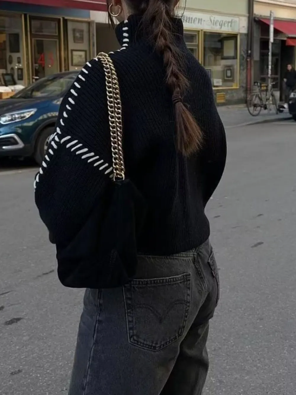 Contrast Mock Neck Long Sleeve Sweater, image 4