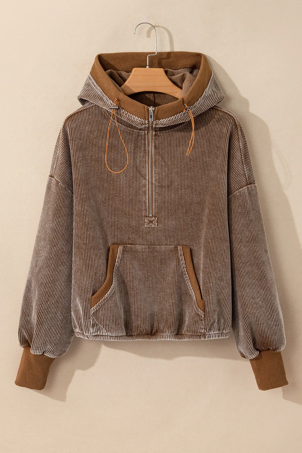 Drawstring Half Zip Long Sleeve Hoodie, image 3