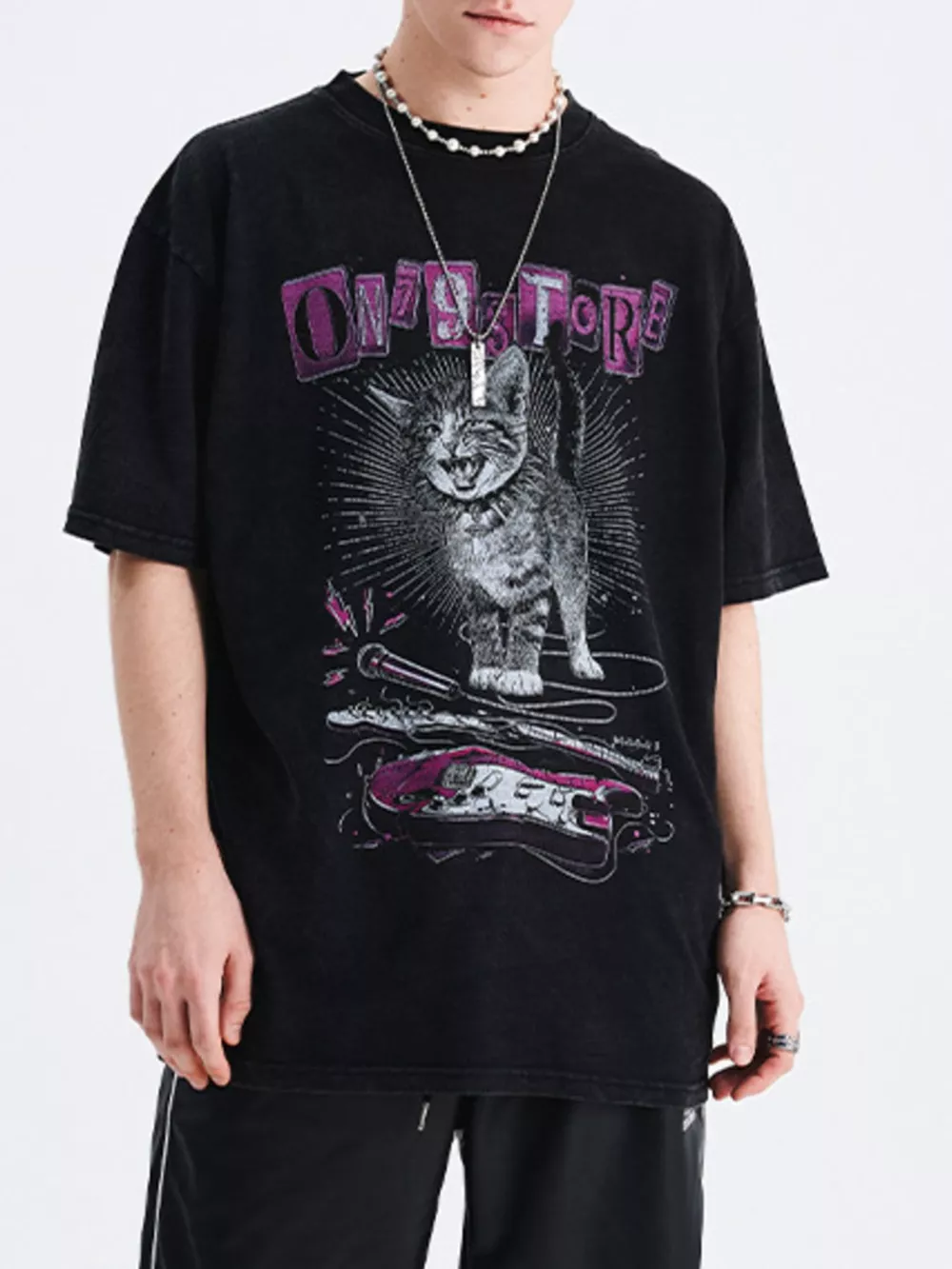 Men's Cat Graphic Oversized T-Shirt