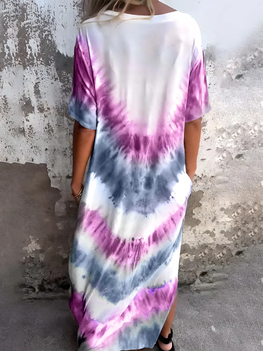 Full Size Pocketed Tie-Dye Short Sleeve Dress, image 11