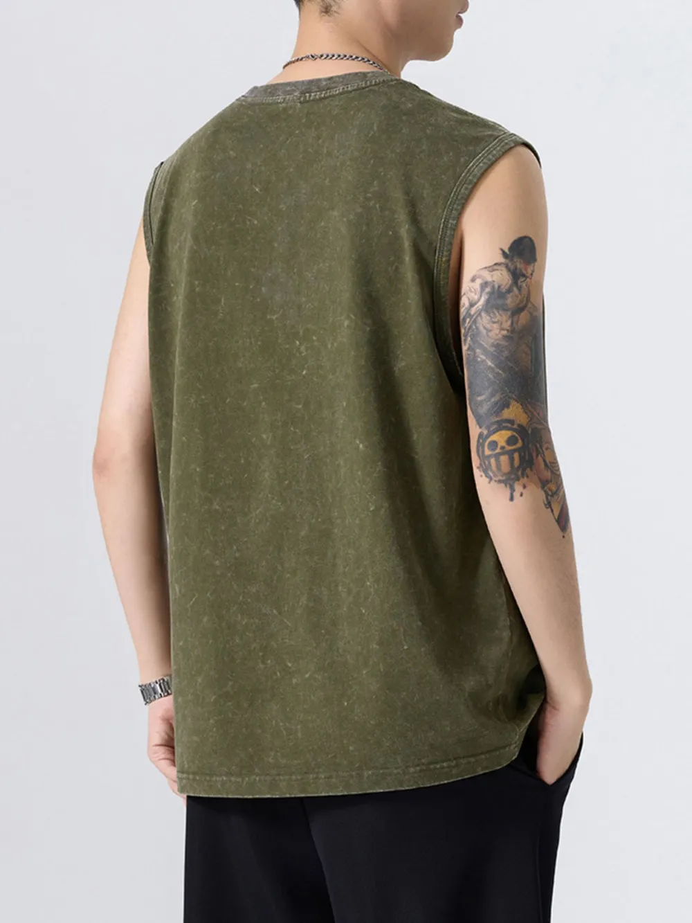 Men's Plus Size Washed Distressed Texture Sleeveless Tank, image 9