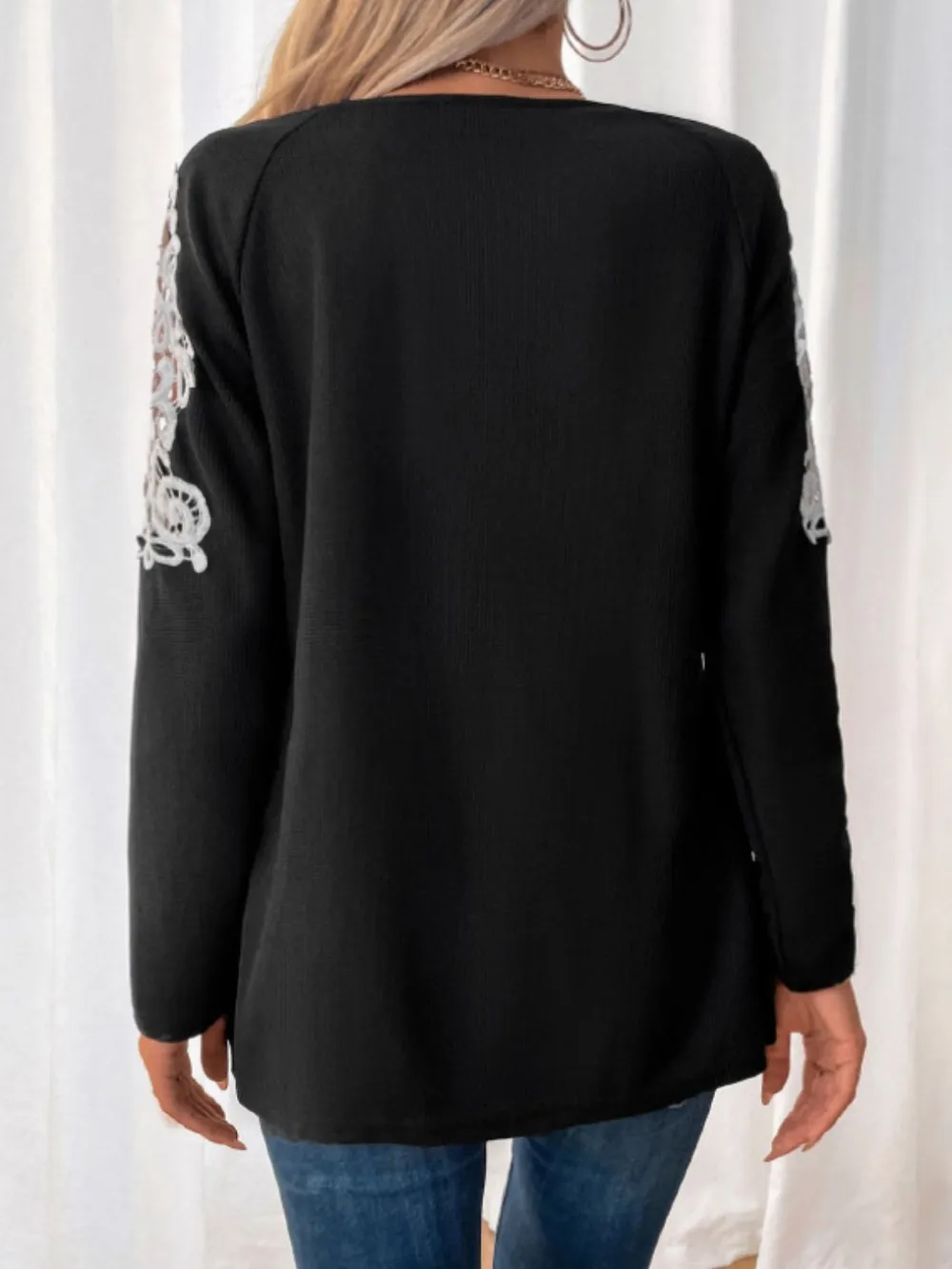 Lace Detail Quarter Zip Long Sleeve Top, image 3