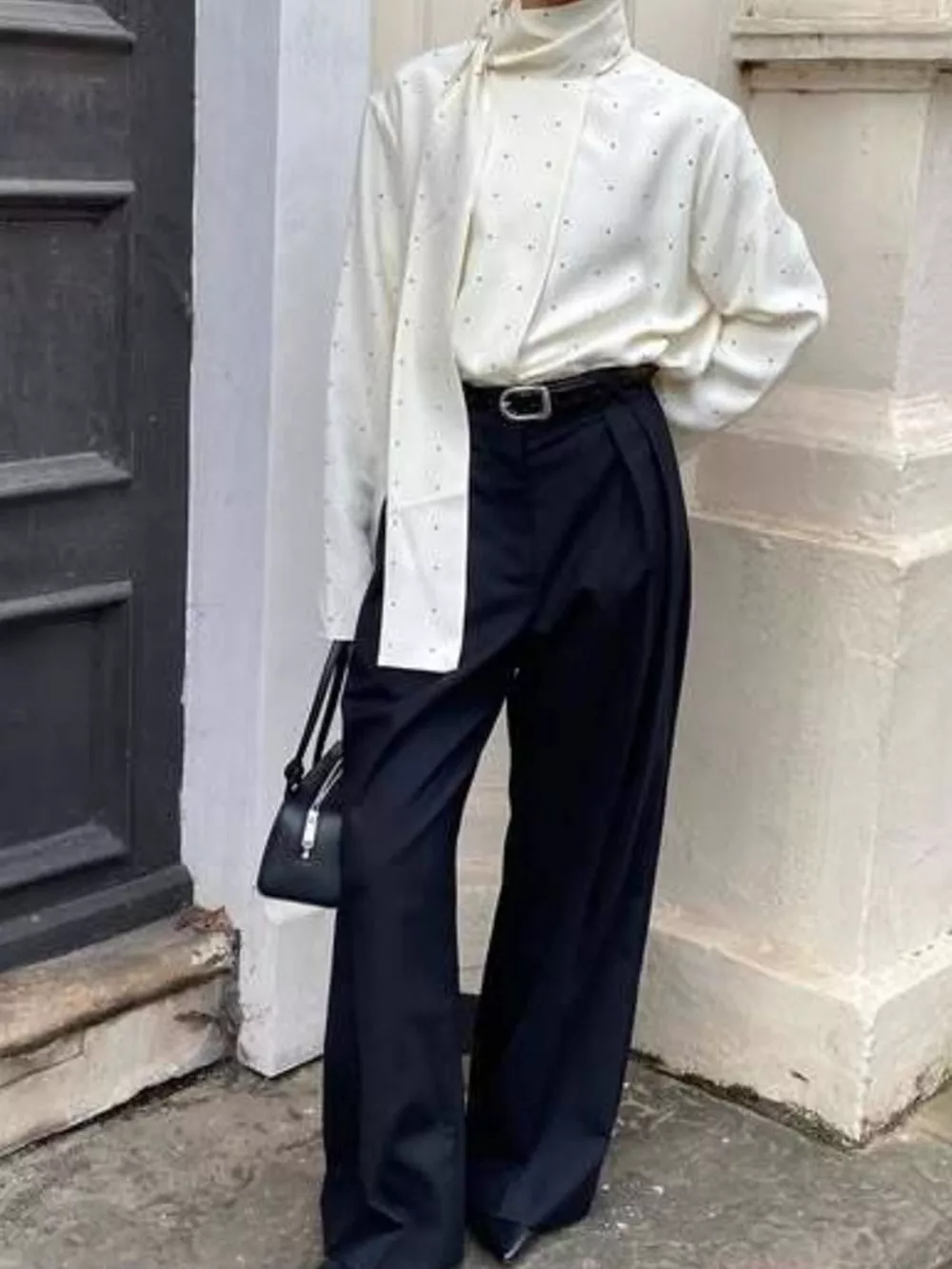 Polka Dot Silk Blouse with Scarf Neck Tie, image 6