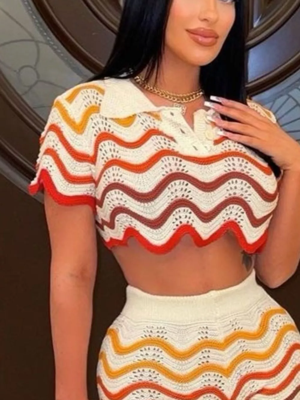 Crochet Knit Sweater Set with Zigzag Pattern, image 11