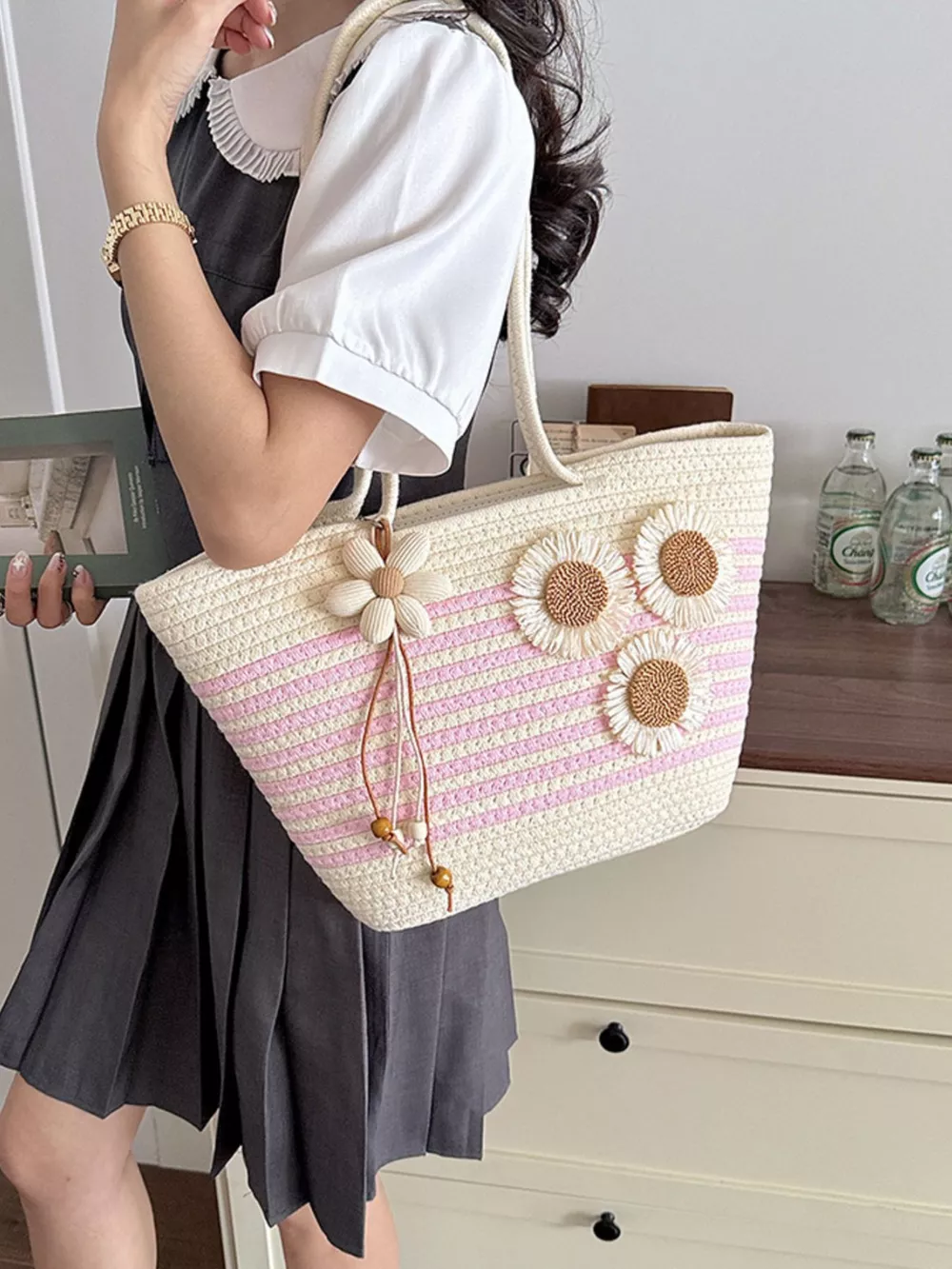 Sunflower Straw Woven Shoulder Bag, image 5
