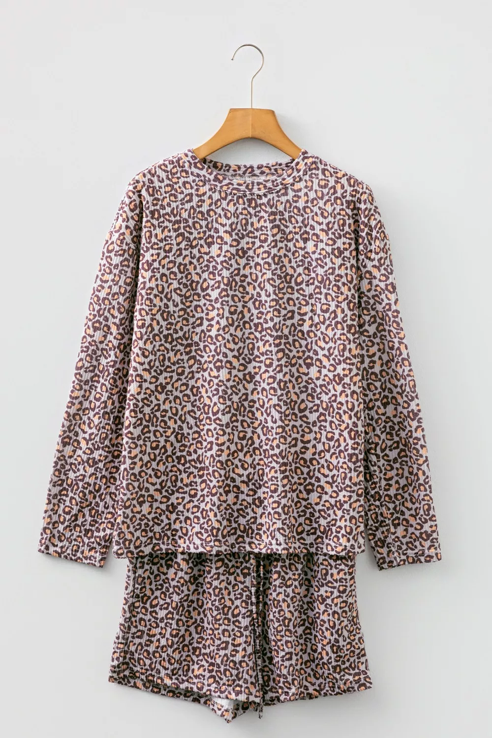 Leopard Ribbed Long Sleeve Top Drawstring Shorts 2pcs Outfit, image 9