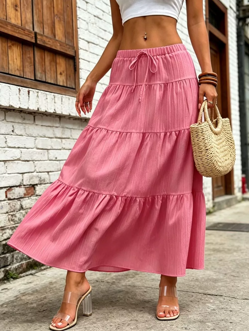 Tiered Maxi Skirt with Drawstring Waist, image 6