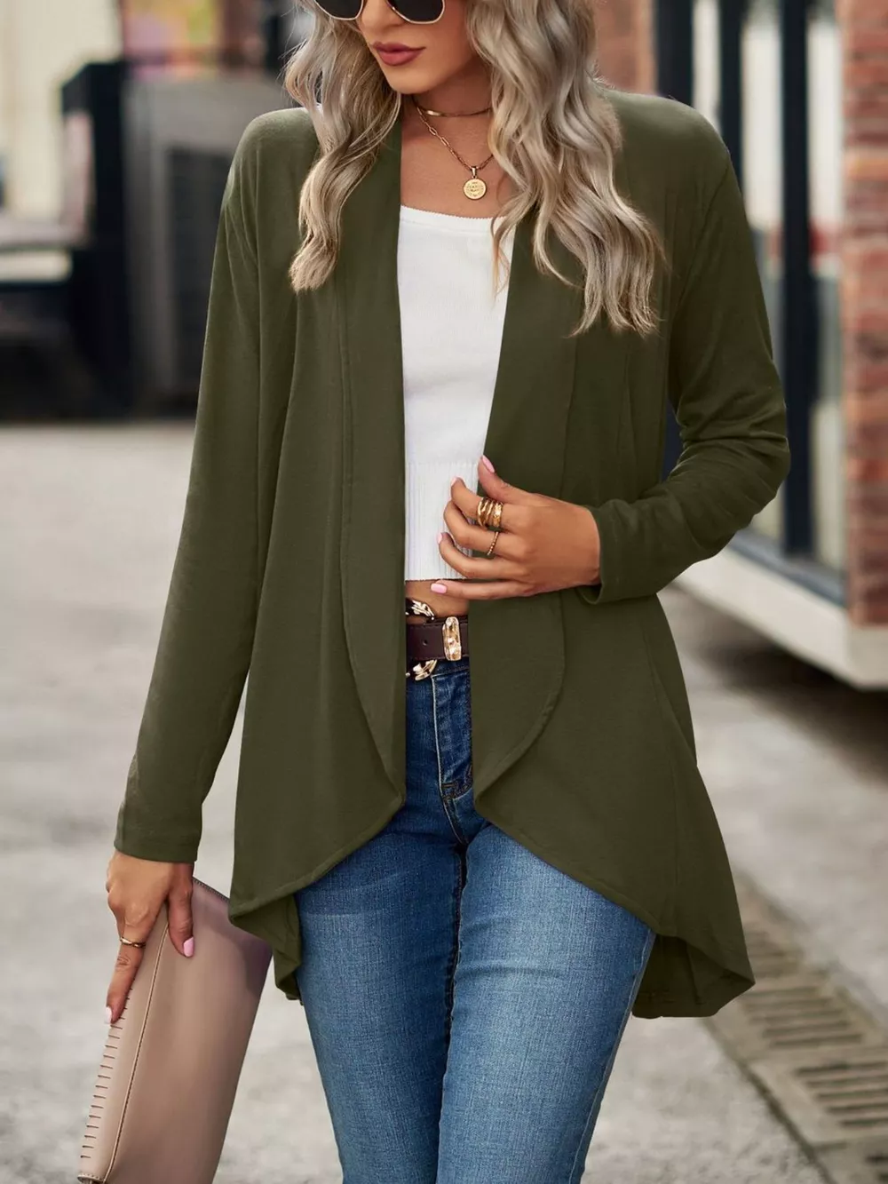 Open-Front Dropped Shoulder Cardigan, image 13