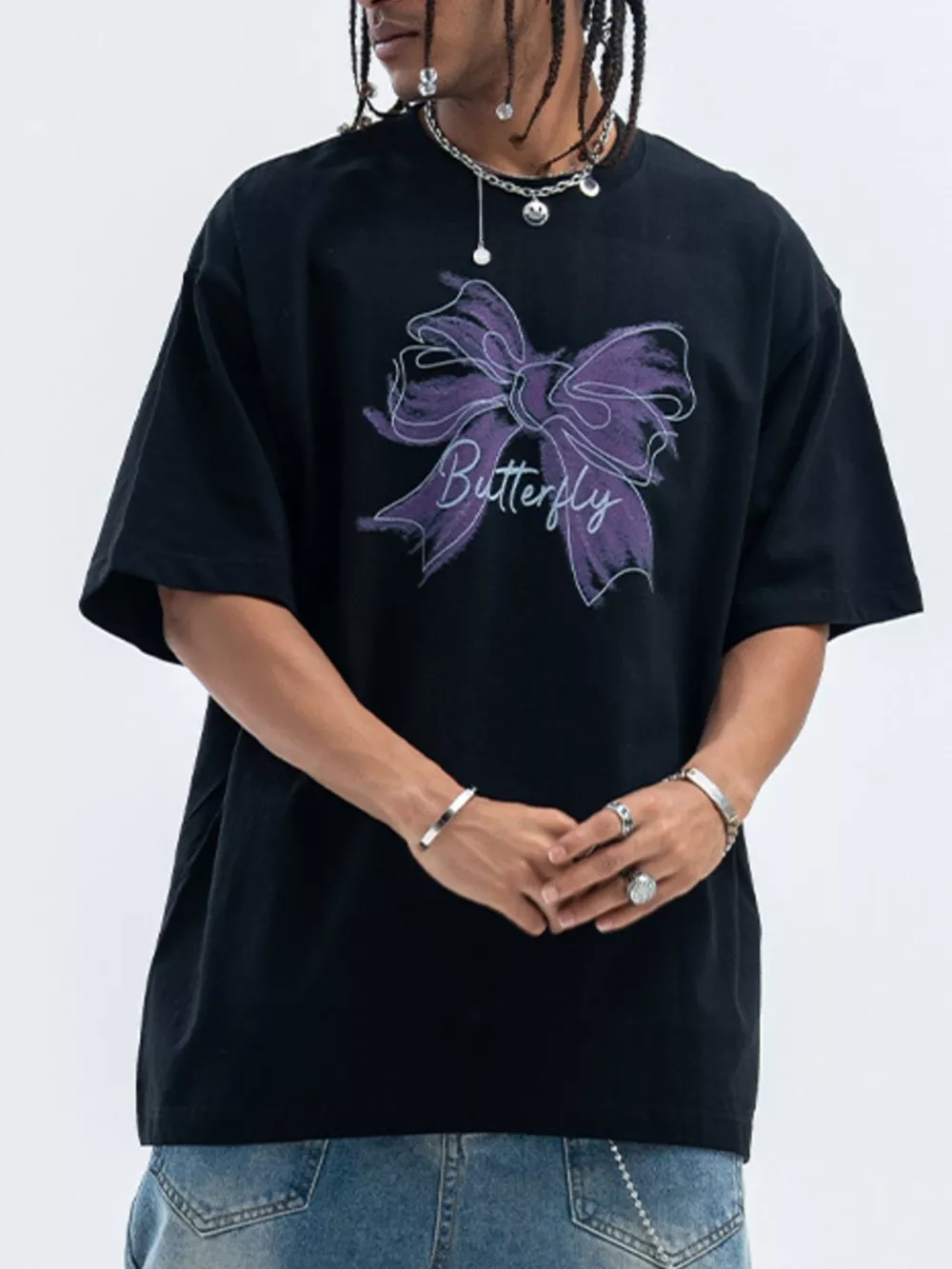 Men's Bow Butterfly Round Neck Short Sleeve T-Shirt, image 6