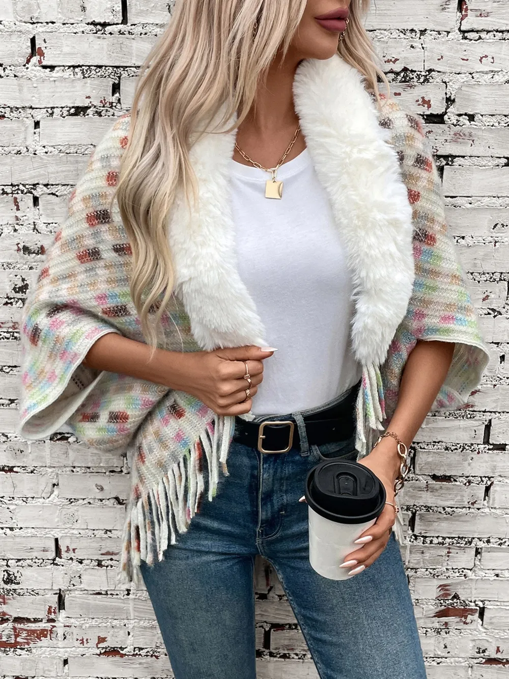 Fringe Fuzzy Open Front Poncho, image 6