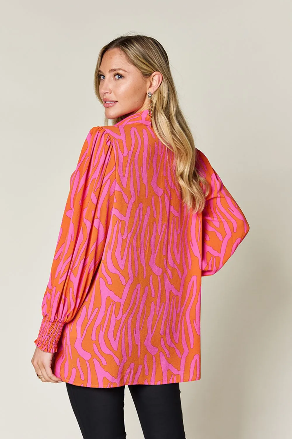 Full Size Printed Smocked Long Sleeve Blouse Plus Size, image 29
