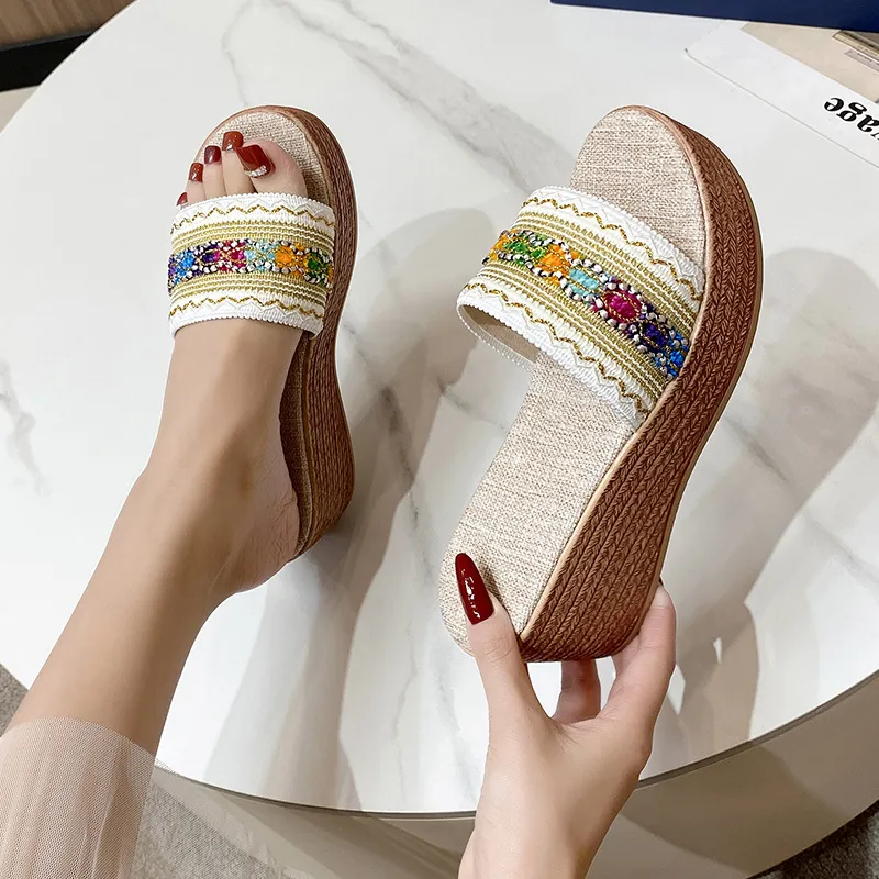 Contrast Cloth Wedge Sandals, image 5