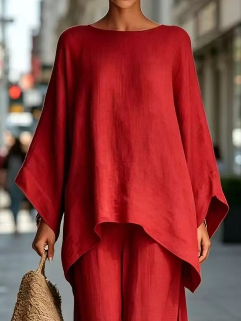 Full Size Batwing Sleeve Top and Wide-Leg Pants Set Plus Size, image 14