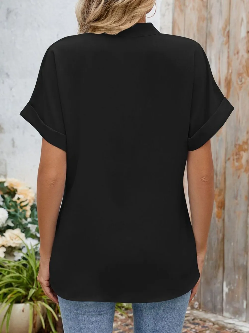 Notched Short Sleeve Blouse, image 20