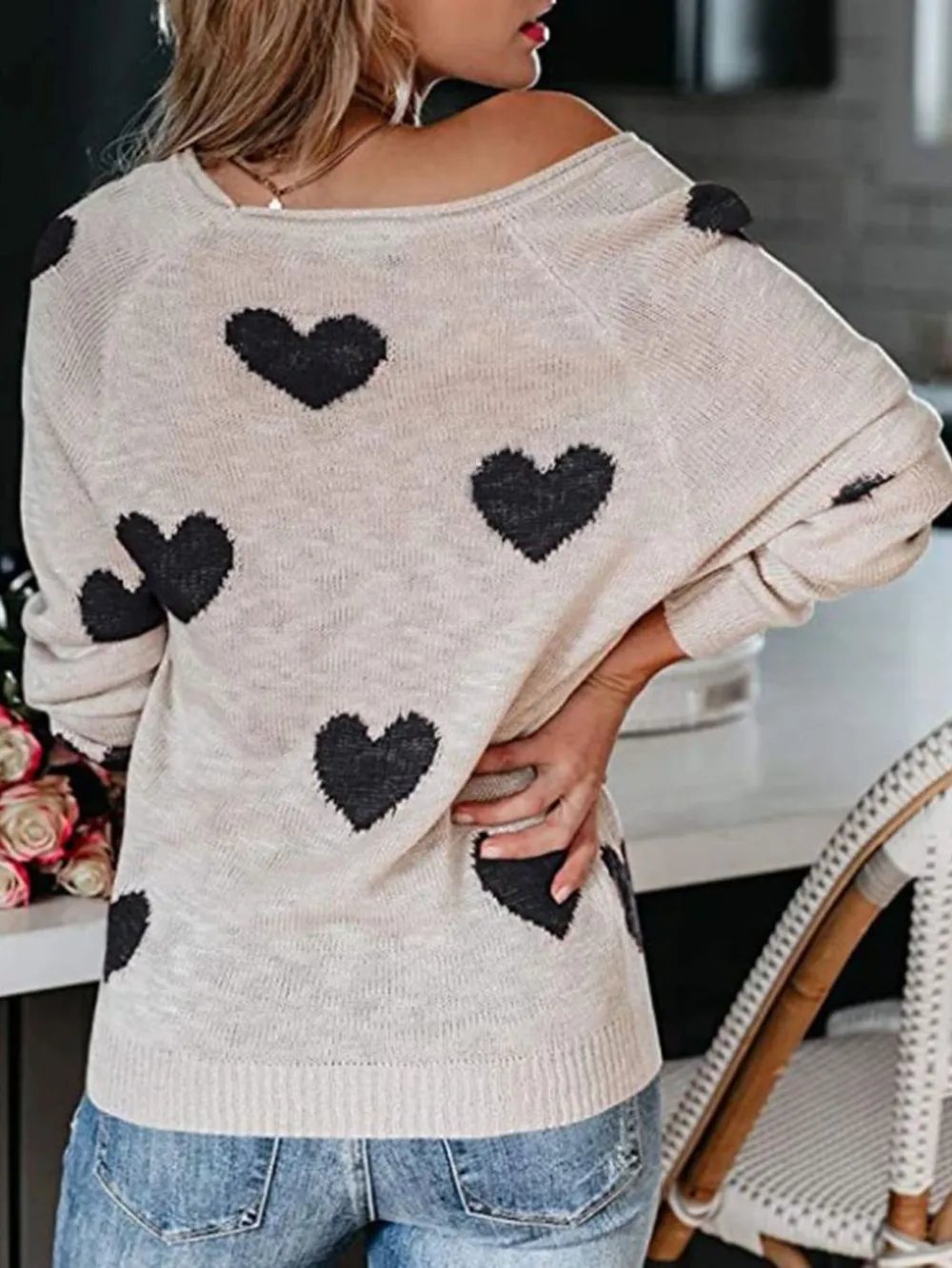 Heart Scoop Neck Long Sleeve Sweater, image 9
