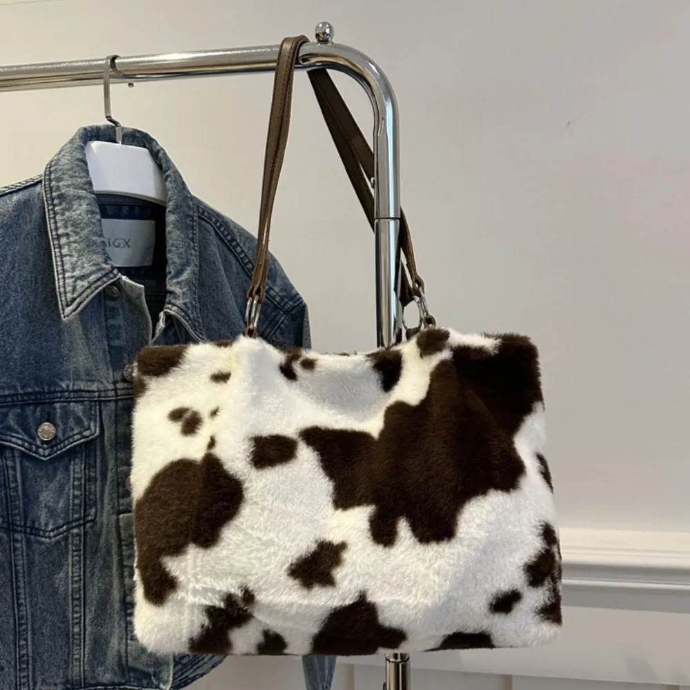Cow Print Furry Tote Bag, image 10