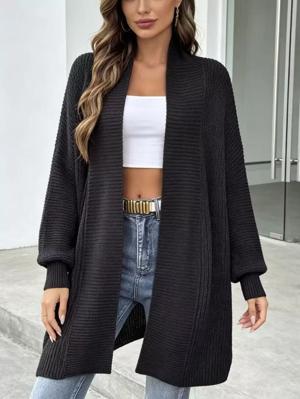 Full Size Open Front Long Sleeve Cardigan Plus Size, image 3