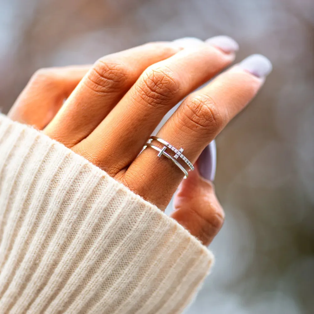 925 Sterling Silver Double Cross Ring, image 7