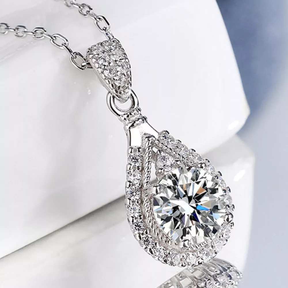 5 Carat 925 Sterling Silver Moissanite Teardrop Necklace, image 8