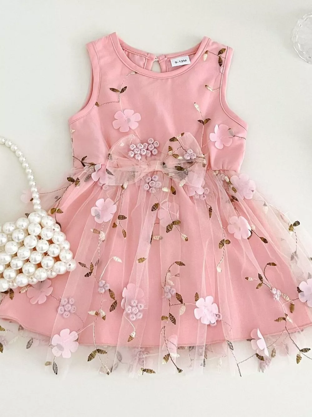 Children's Floral Sleeveless Tulle Dress, image 3