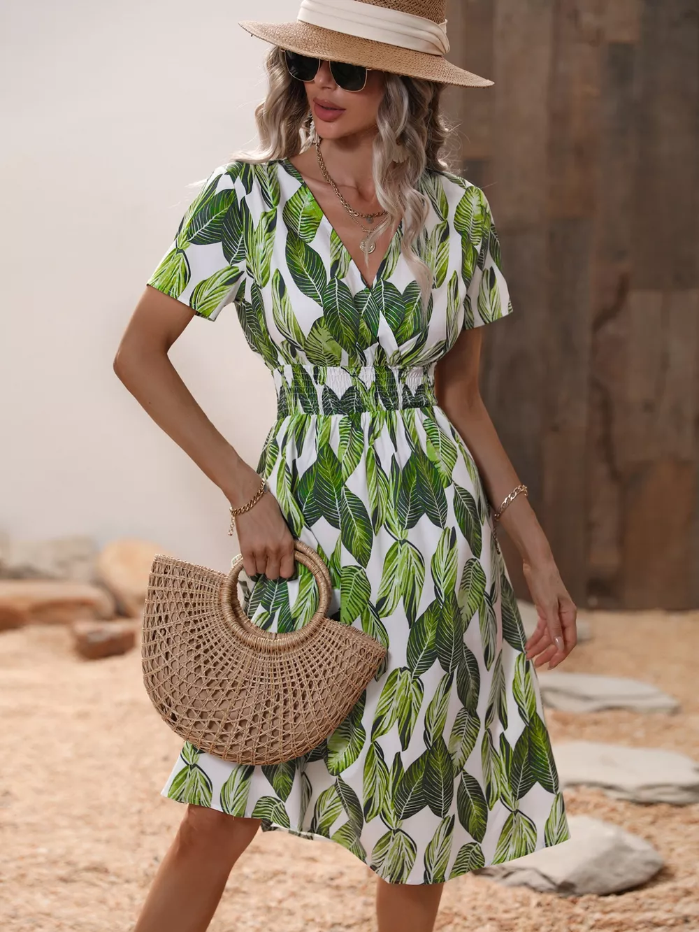 Printed Short Sleeve Midi Dress, image 2