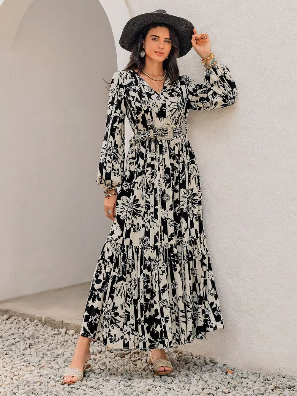 Plus Size Floral Print Balloon Sleeve Maxi Dress, image 6