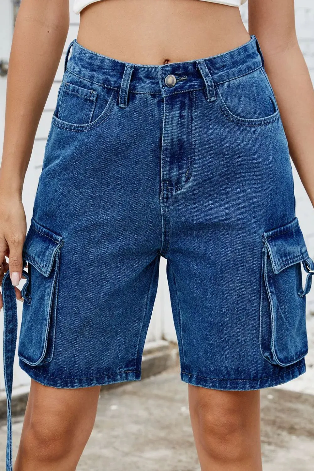 Washed Cargo Denim Shorts, image 11
