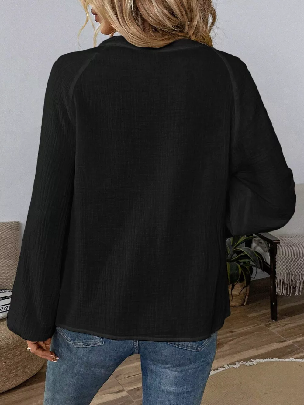 Paisley Notched Balloon Sleeve Blouse, image 17