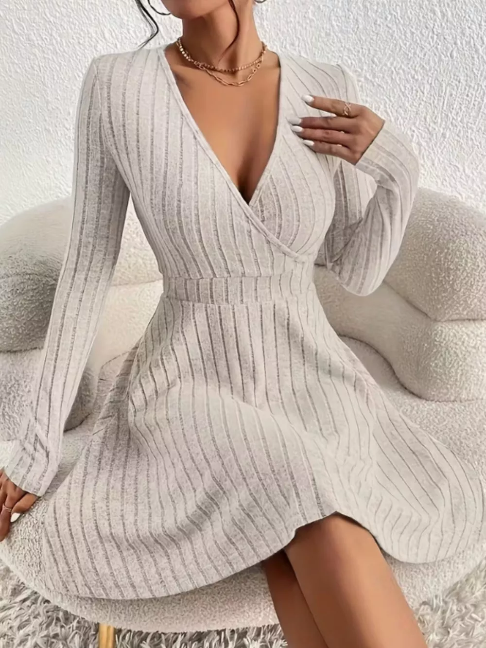 Ribbed Knit Wrap Mini Dress, image 19