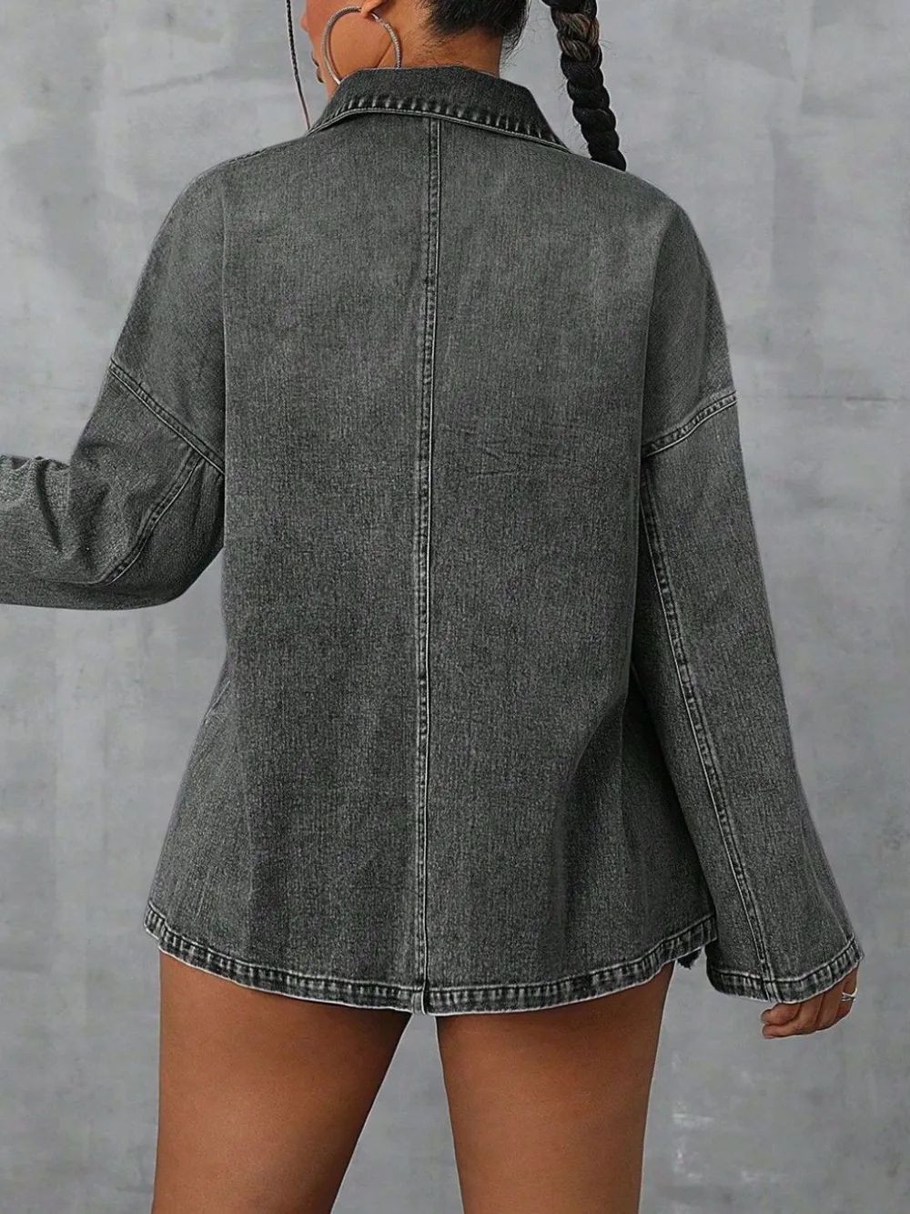 Collared Neck Drop Shoulder Denim Top, image 4