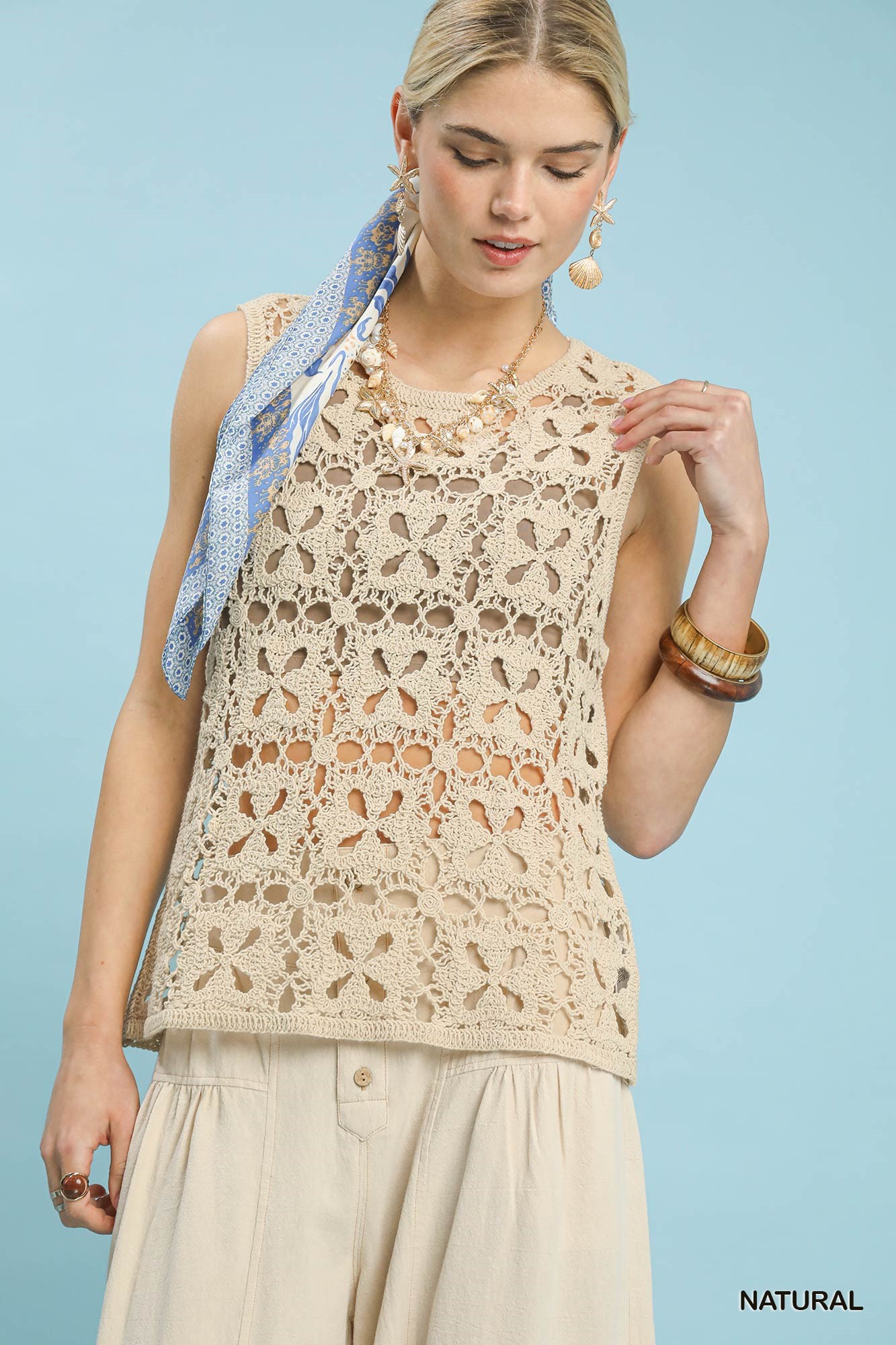 Crochet Flower Motif Sleeveless Tank Top