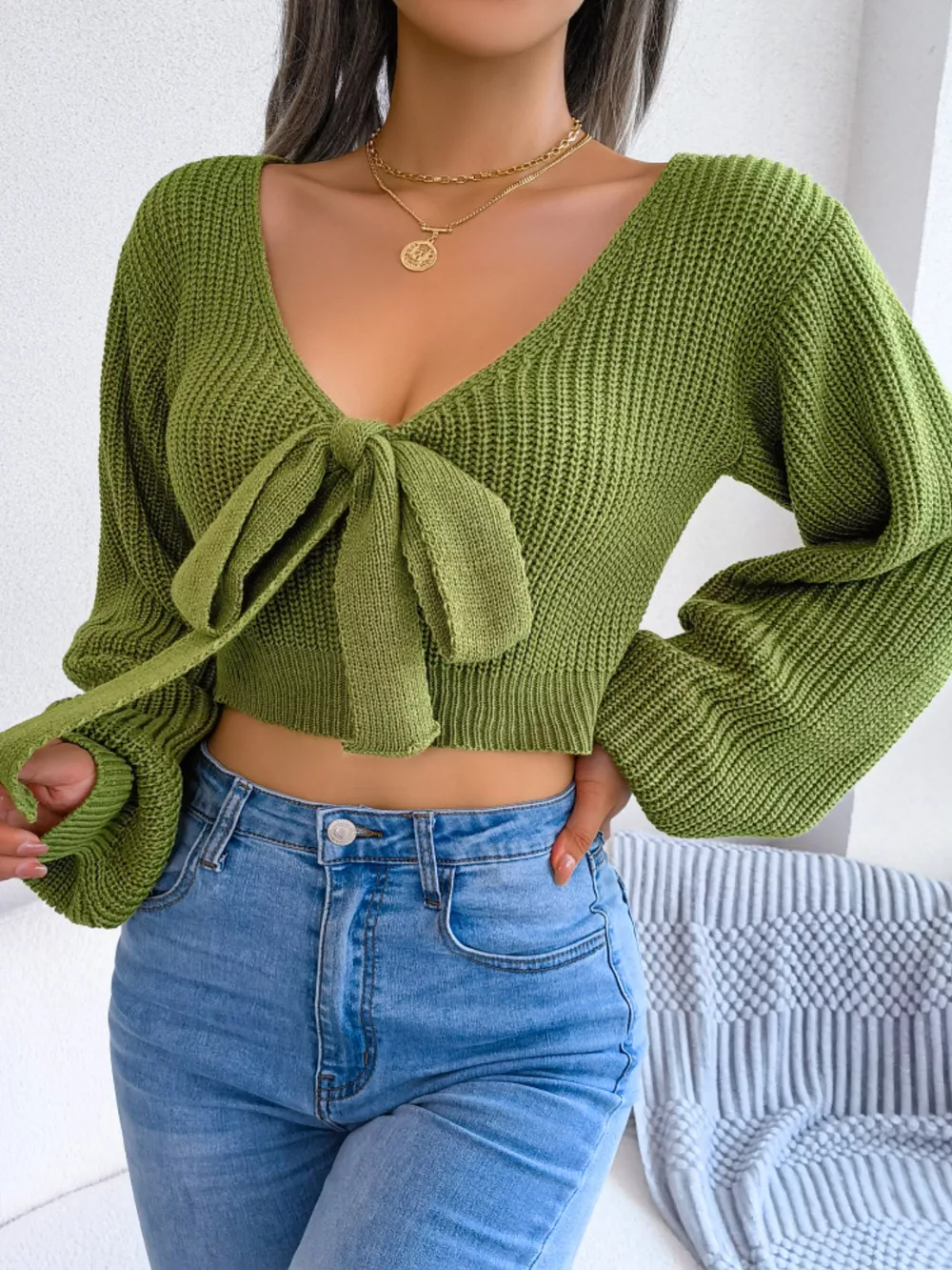Tie-Front Cropped Sweater, image 6