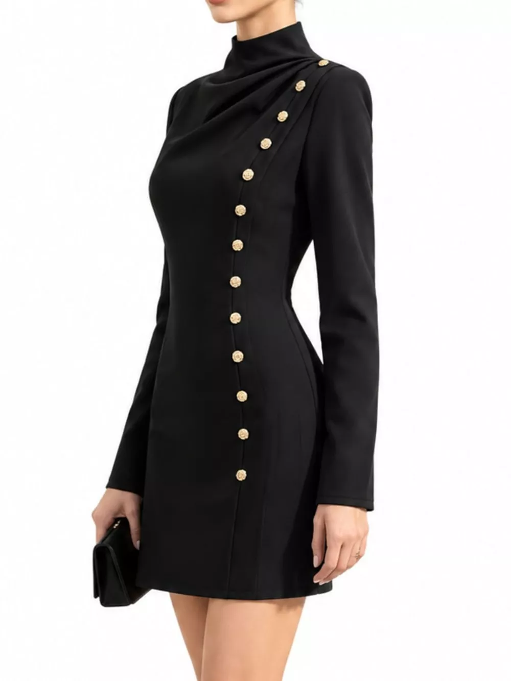 Full Size Decorative Button Mock Neck Mini Dress Plus Size, image 7