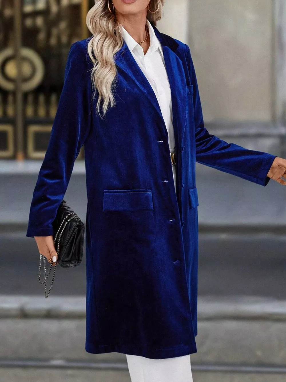 Lapel Collar Long Sleeve Longline Coat, image 15