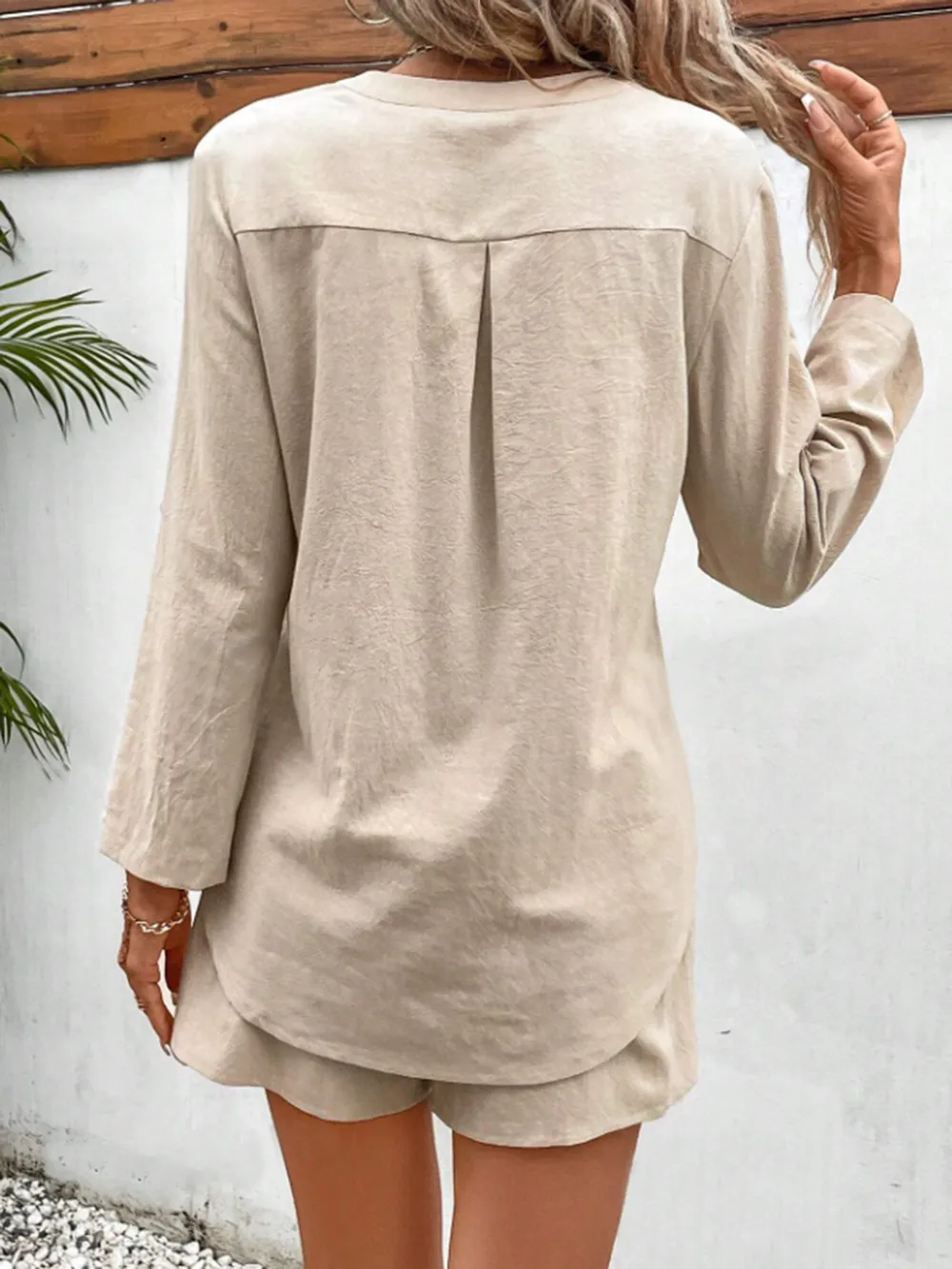 Notched Long Sleeve Top and Shorts Set, image 9
