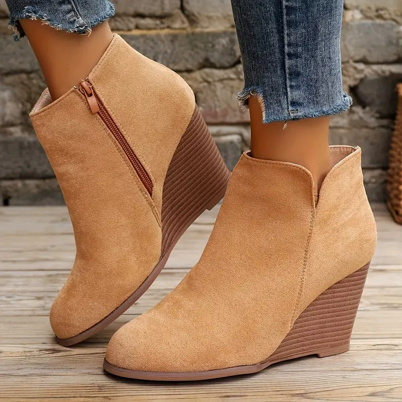 Side Zipper Wedge Boots, image 2
