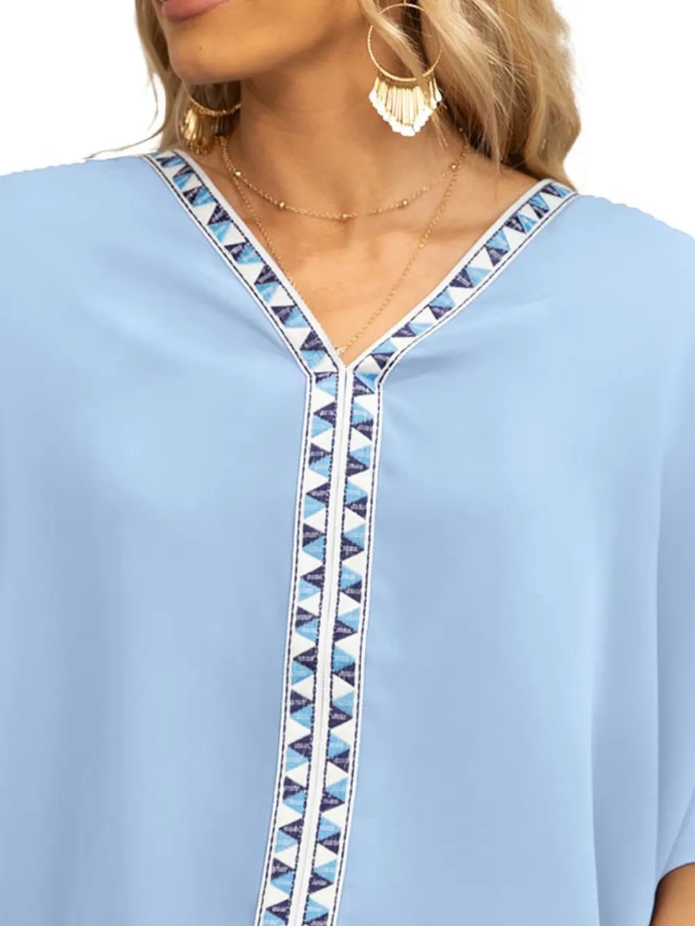 Oversized Contrast V-Neck Half Sleeve Blouse, image 15