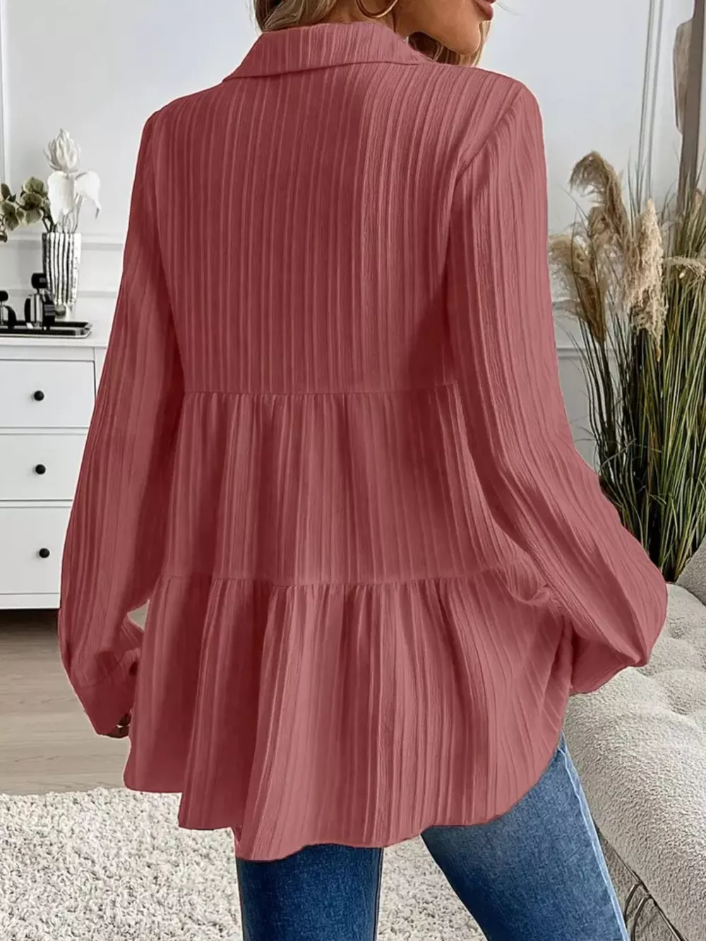 Button-Down Long Sleeve Tiered Shirt, image 28