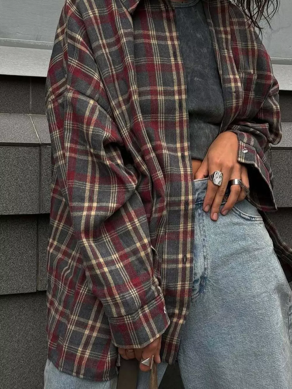 Oversized Plaid Button Up Shirt, image 4