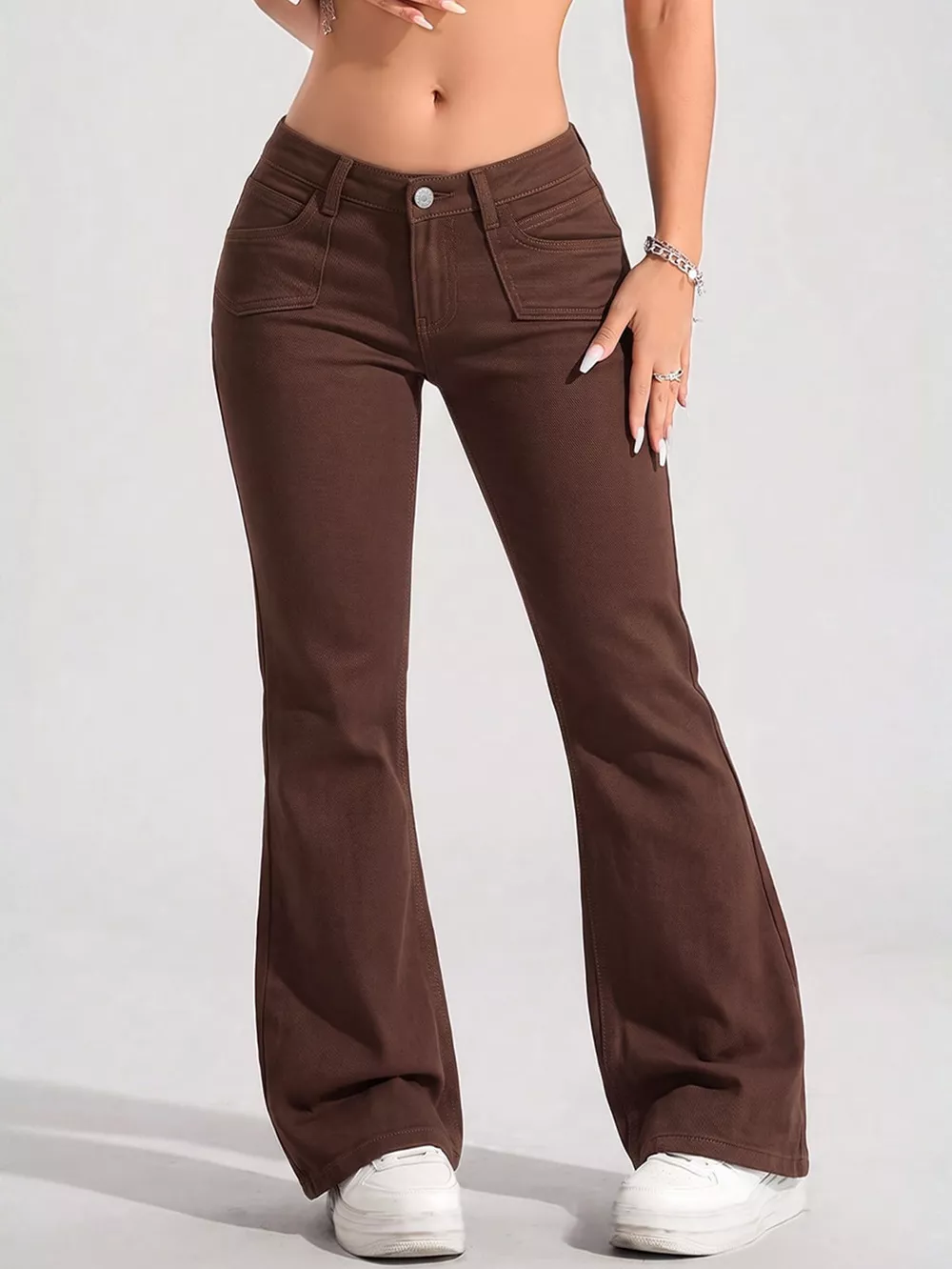 High-Waisted Flare Leg Jeans with Front Pockets