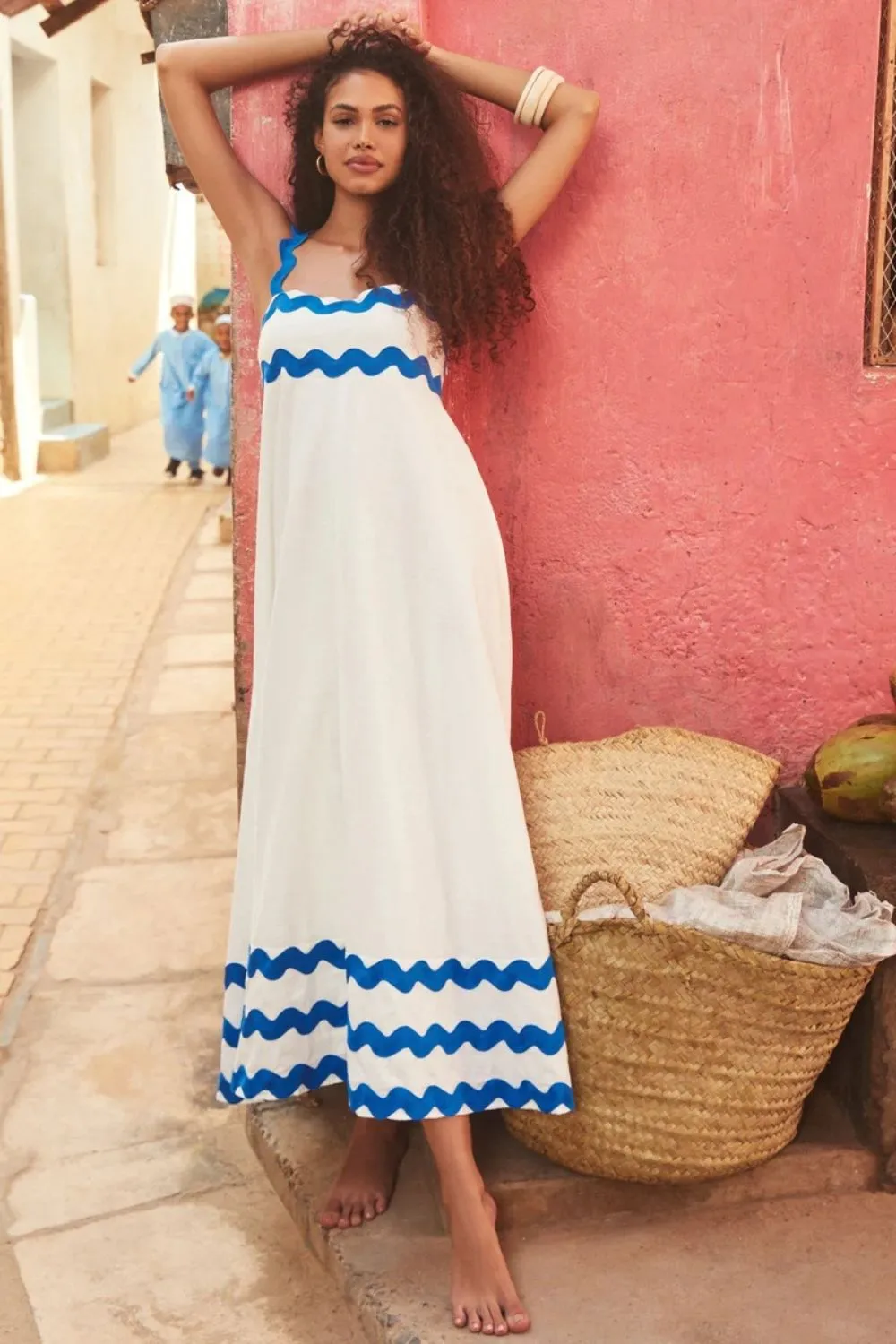 Contrast Trim Square Neck Wide Strap Dress, image 2