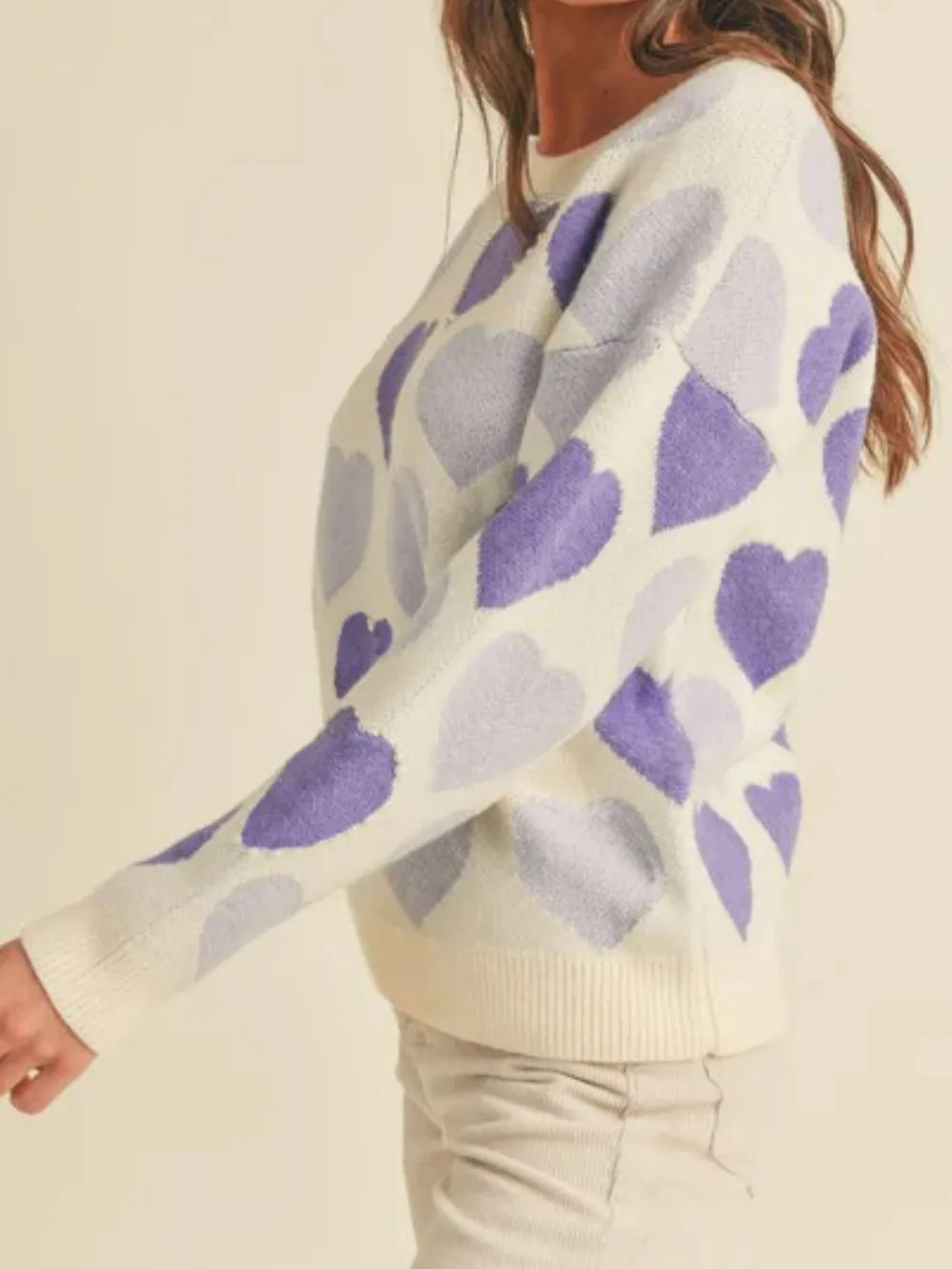 Heart Ribbed Hem Long Sleeve Sweater, image 14