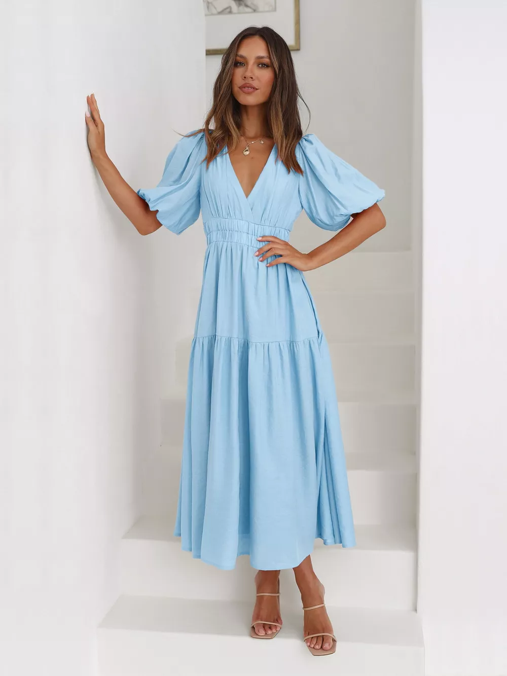 Tiered Puff Sleeve Midi Dress, image 11