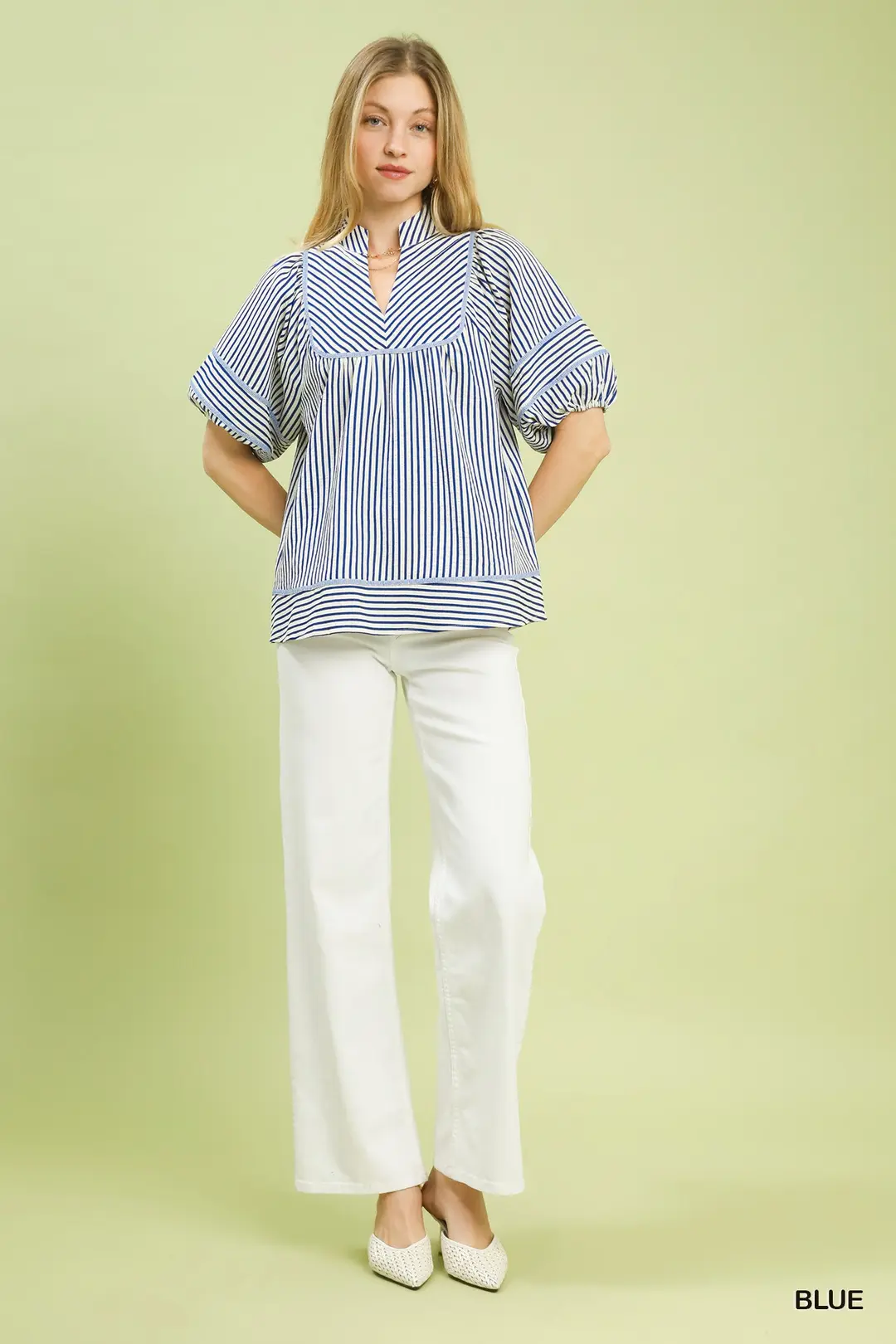Striped Puff Sleeve Babydoll Top, image 4