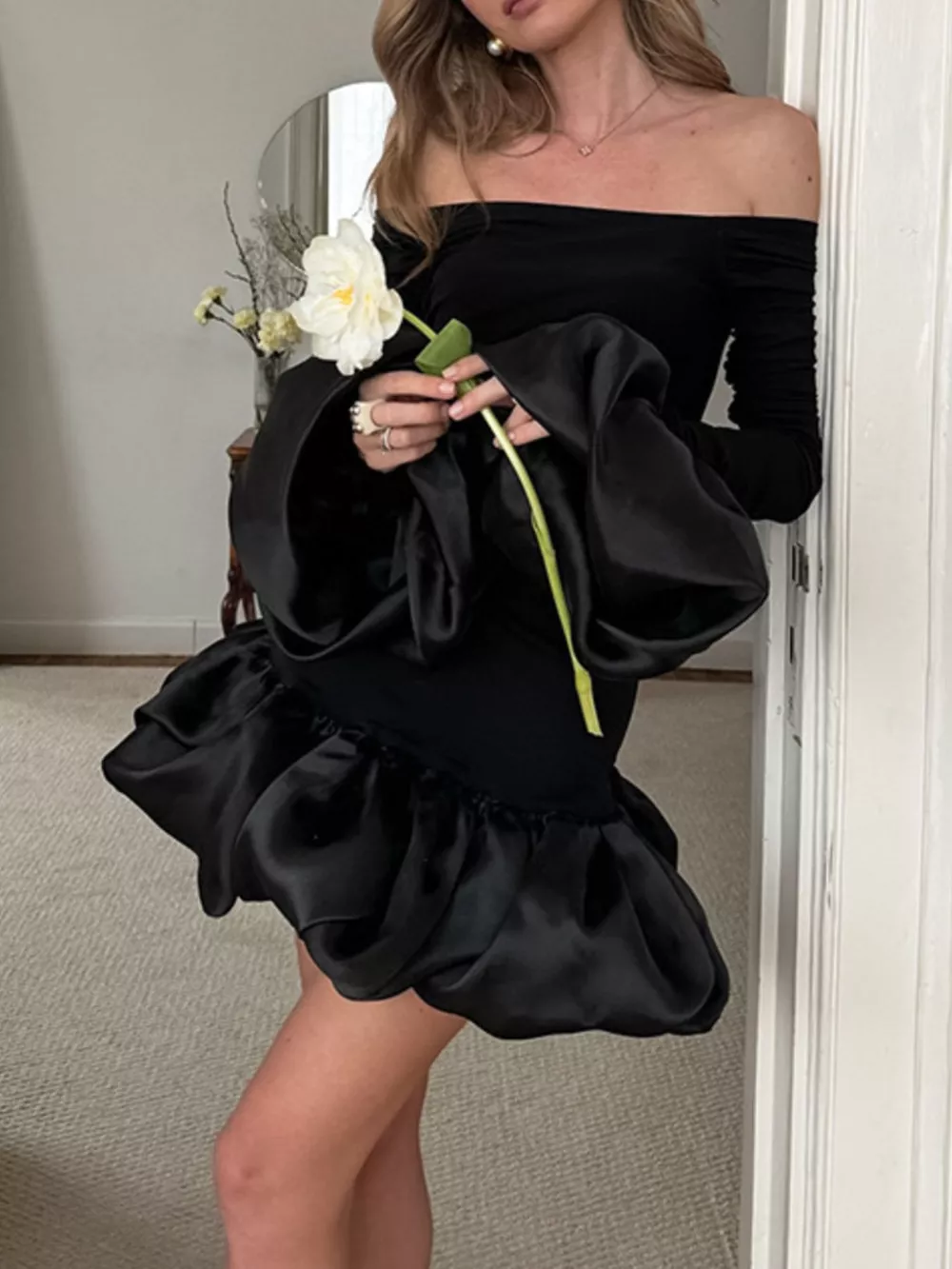 Off-Shoulder Ruffle Hem Mini Dress, image 6
