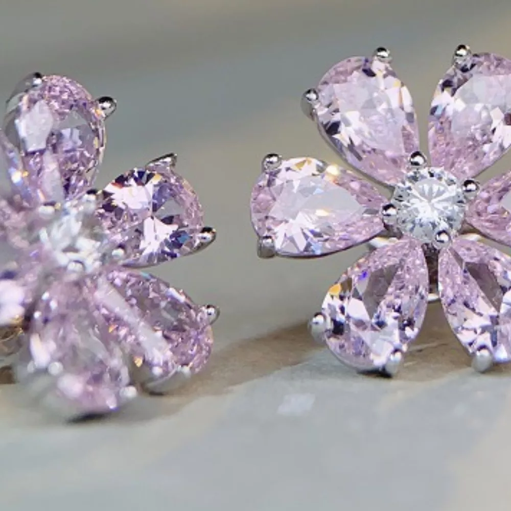 925 Sterling Silver Zircon Flower Earrings, image 5