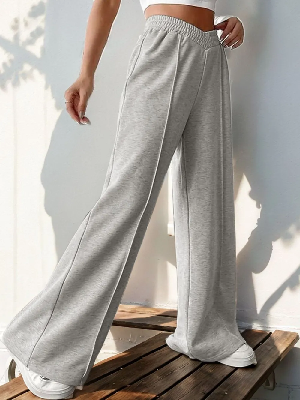 Elastic Waist Wide Leg Pants, image 4