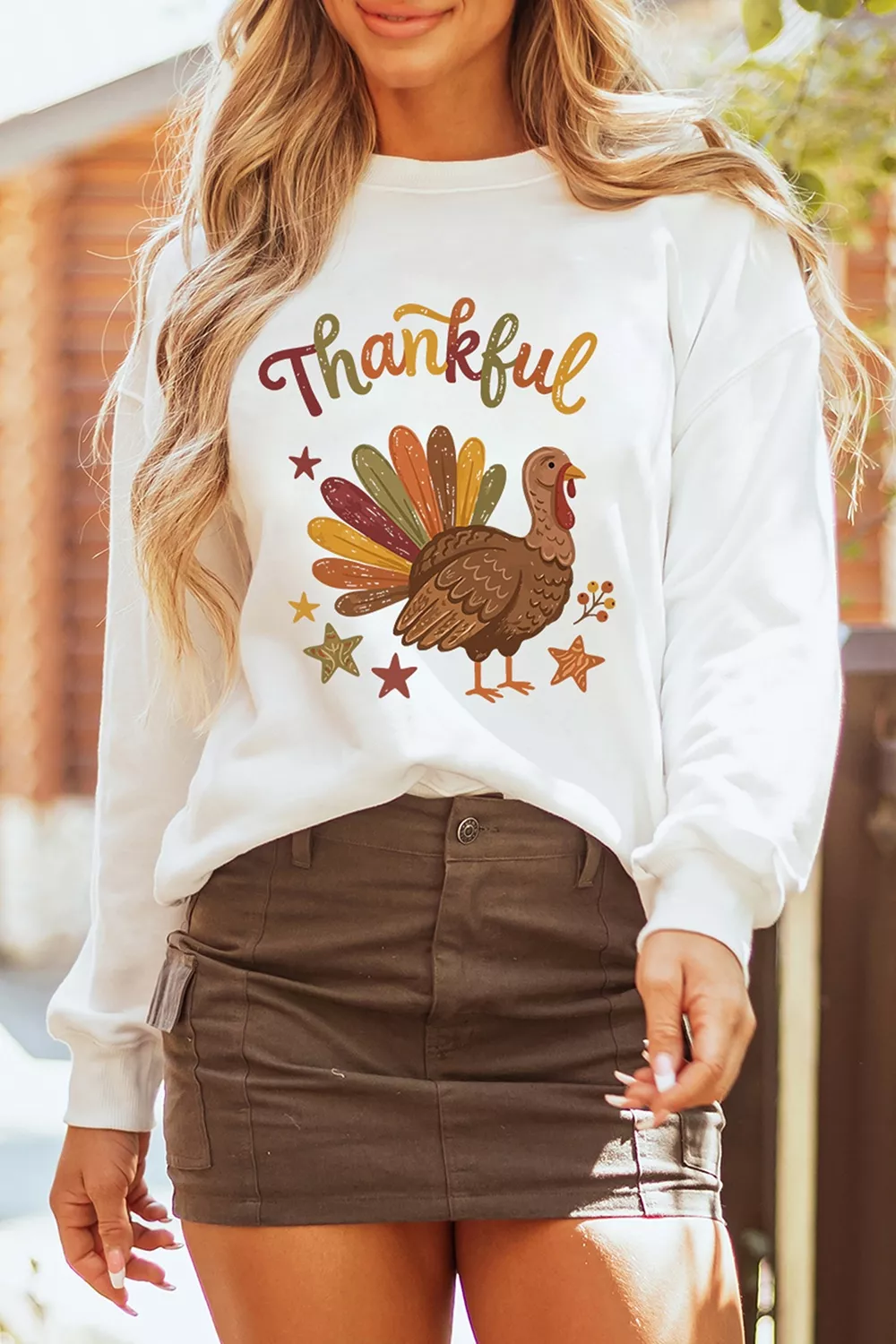 Thankful Turkey Graphic Crewneck Pullover Sweatshirt, image 4