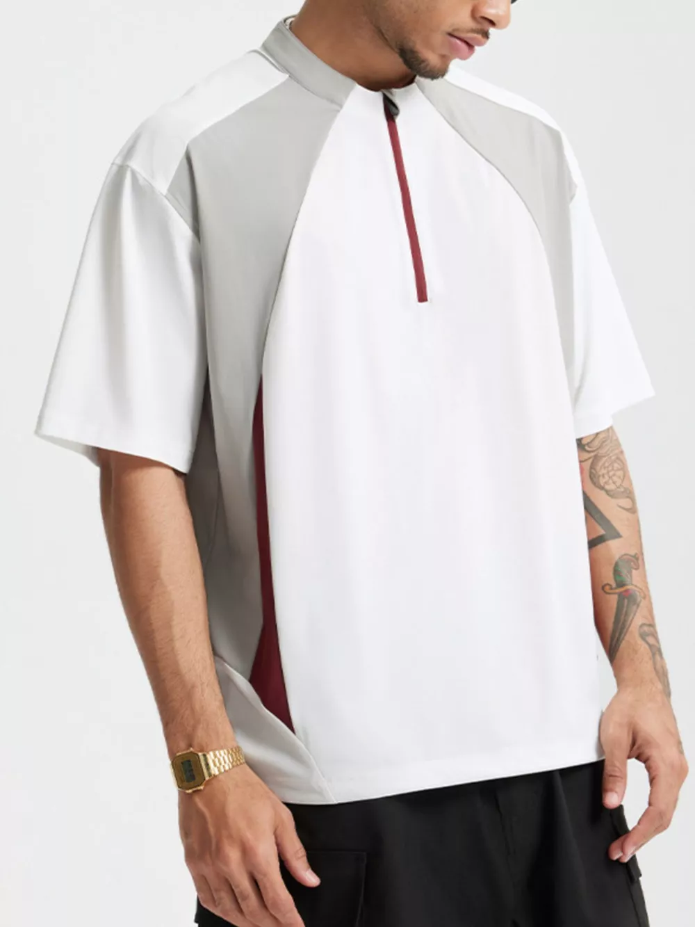 Men's Color Block Quick-Dry Half Zip T-Shirt, image 5